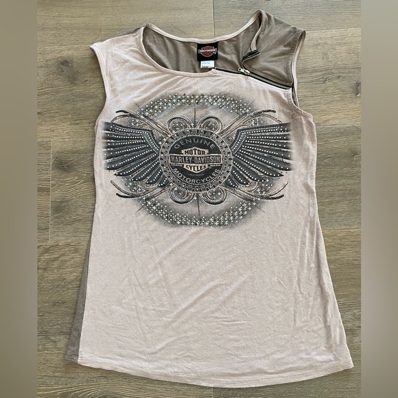 Harley-Davidson Tops - Harley Davidson Embellished Rhinestone Wing Scoop Neck Sleeveless Tank Top